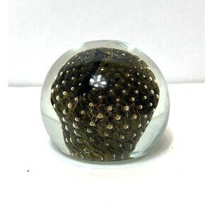Art Glass Paperweight Bullicante Controlled Bubble Green Gold Peacock 3.5" High
